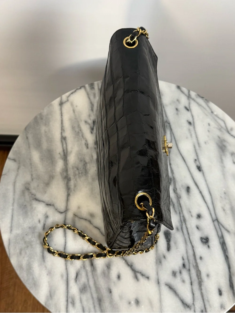 Vintage Chanel Black Crocodile Large Flap Shoulder w/ Gold HDW 1986-88, 0 Series